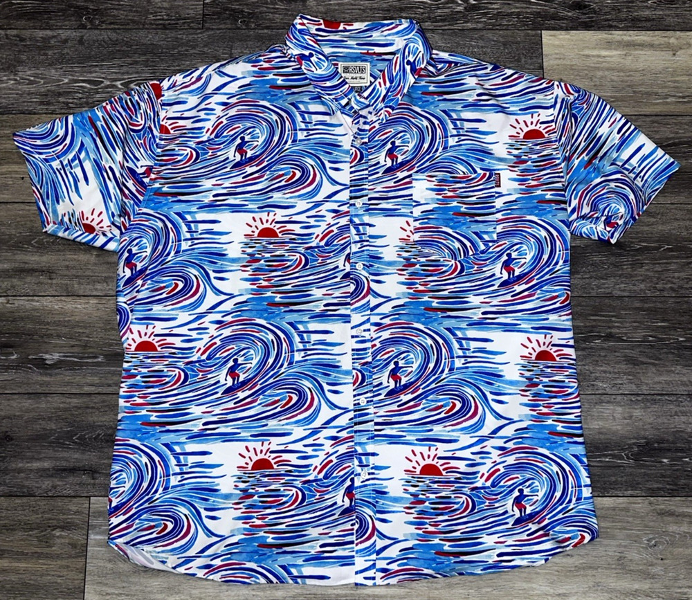 RSVLTS “Watercolor Waves” Surfer Kunuflex Short Sleeve Shirt RARE Mens Size 3XLT